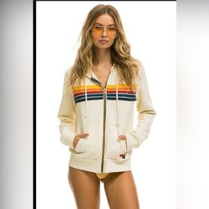 Aviator Nation 5 Stripe Hoodie Vintage White L